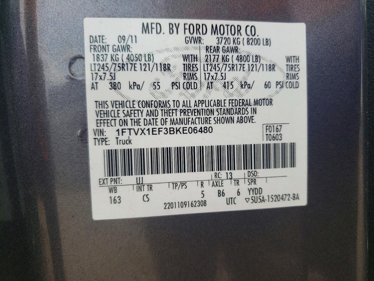 2011 Ford F150 Super Cab Green vin: 1FTVX1EF3BKE06480