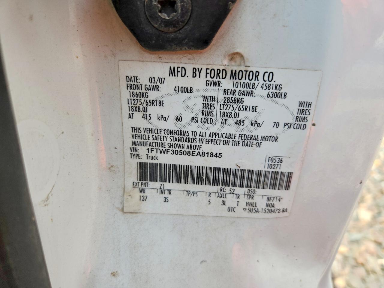 2008 Ford F350 Srw Super Duty White vin: 1FTWF30508EA81845