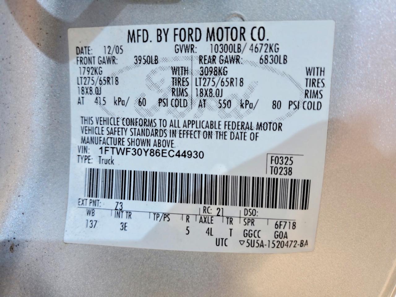 2006 Ford F350 Srw Super Duty Серебряный vin: 1FTWF30Y86EC44930