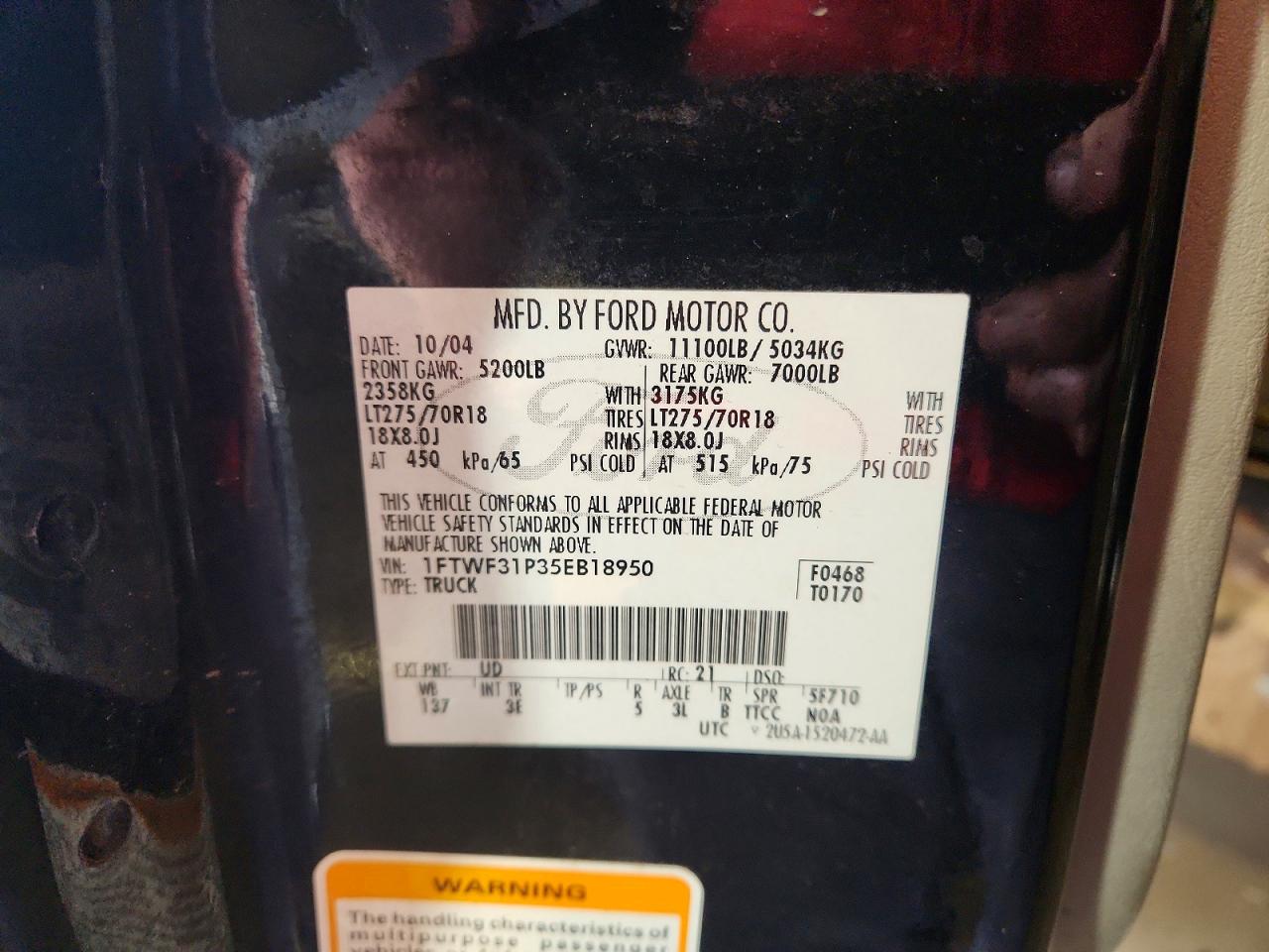 2005 Ford F350 Srw Super Duty Black vin: 1FTWF31P35EB18950