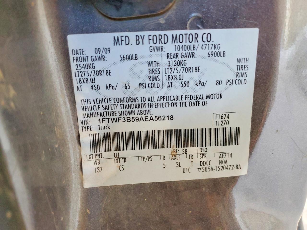 2010 Ford F350 Super Duty Gray vin: 1FTWF3B59AEA56218