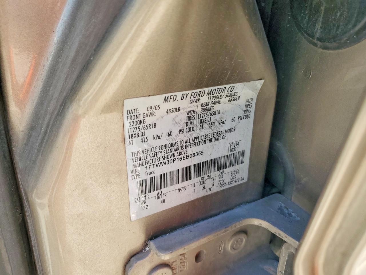 2006 Ford F350 Srw Super Duty Gray vin: 1FTWW30P16EB08355