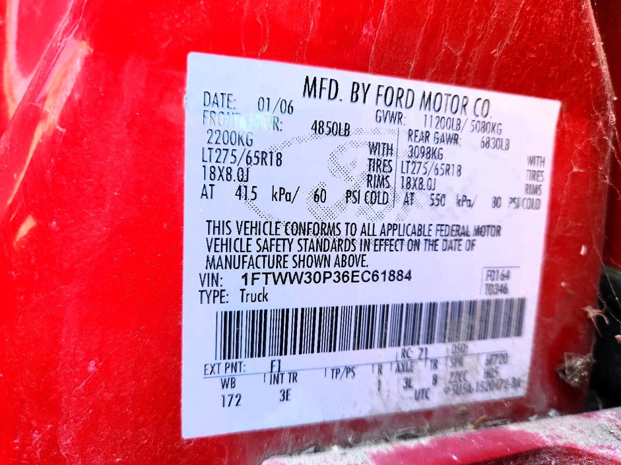 2006 Ford F350 Srw Super Duty Красный vin: 1FTWW30P36EC61884