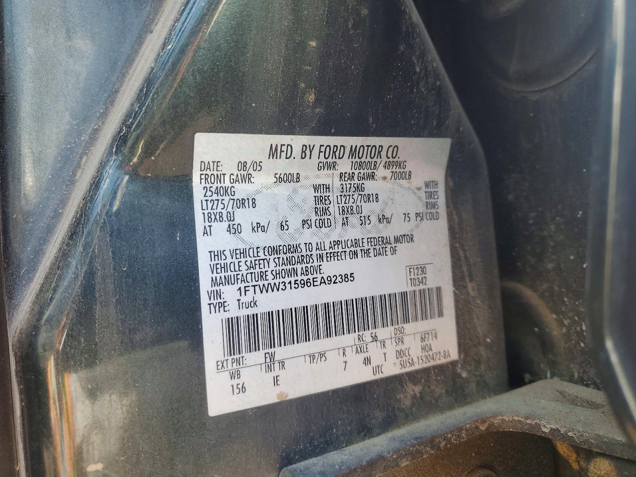 2006 Ford F350 Srw Super Duty Black vin: 1FTWW31596EA92385