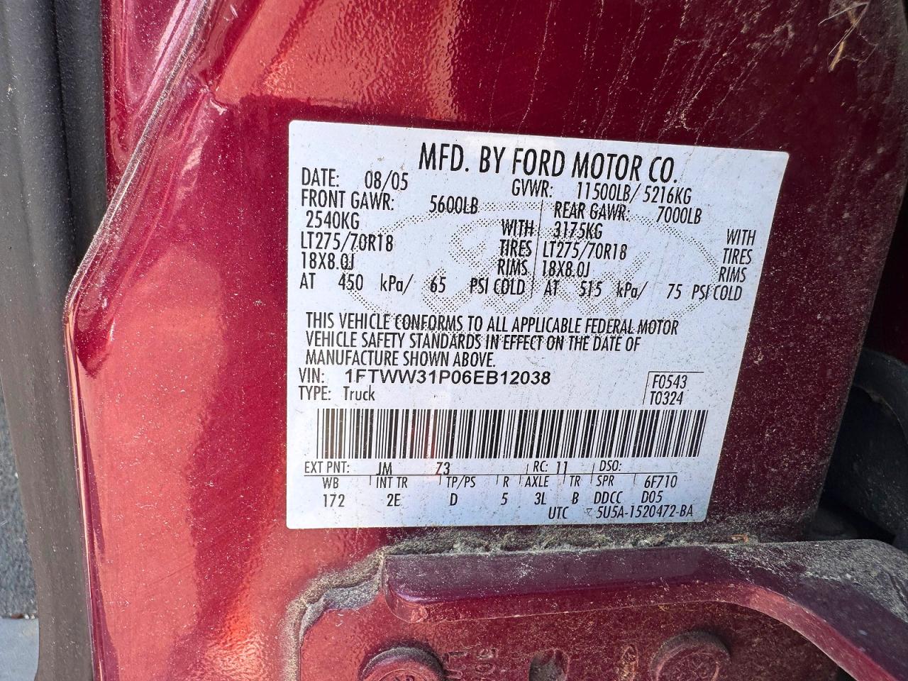 2006 Ford F350 Srw Super Duty Бордовый vin: 1FTWW31P06EB12038