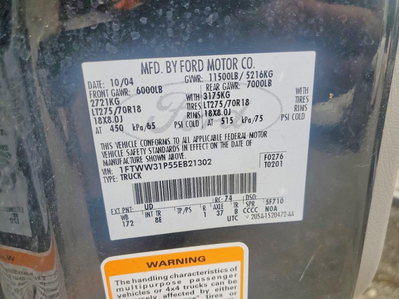2005 Ford F350 Srw Super Duty Black vin: 1FTWW31P55EB21302