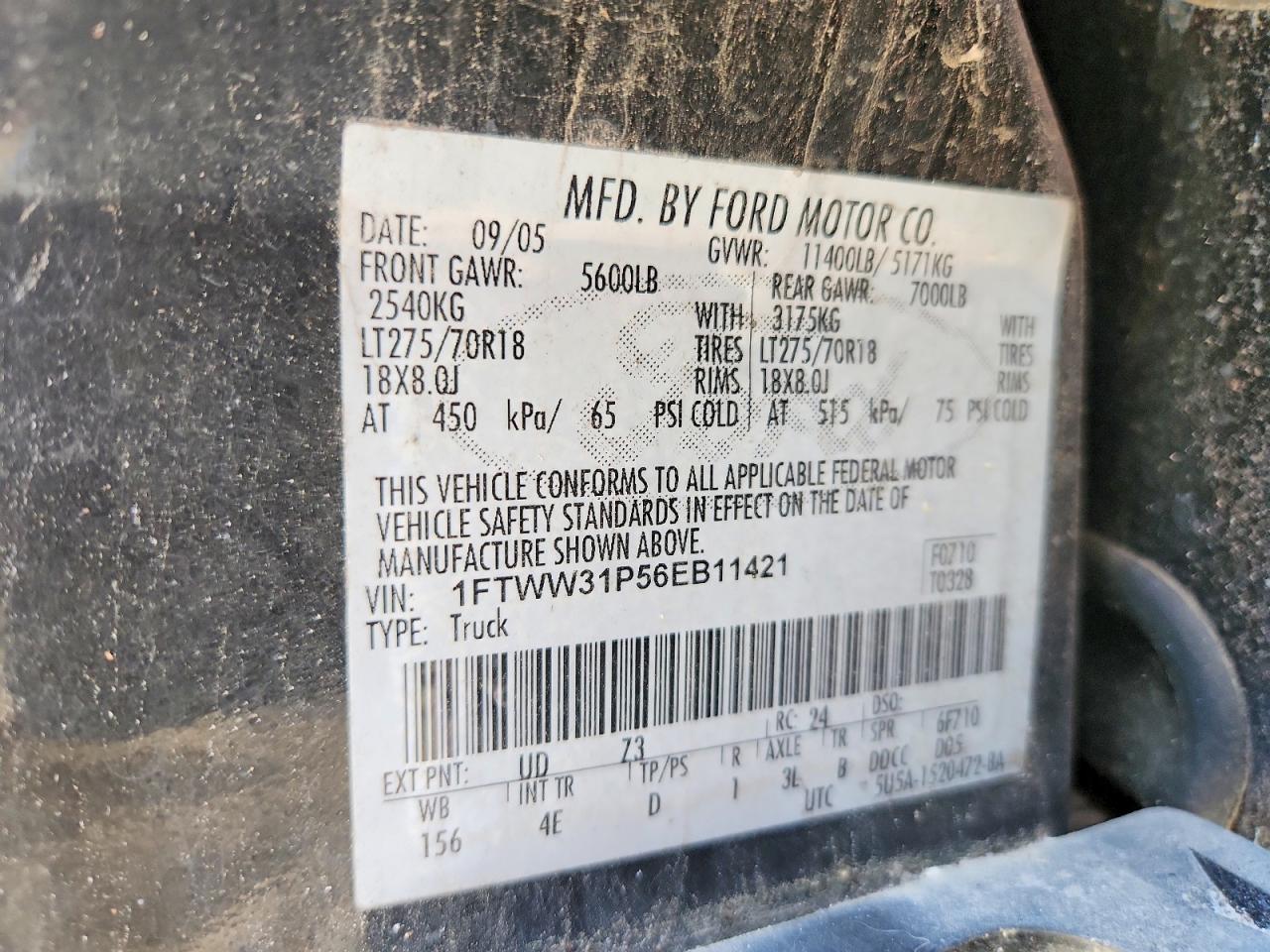 2006 Ford F350 Srw Super Duty Black vin: 1FTWW31P56EB11421