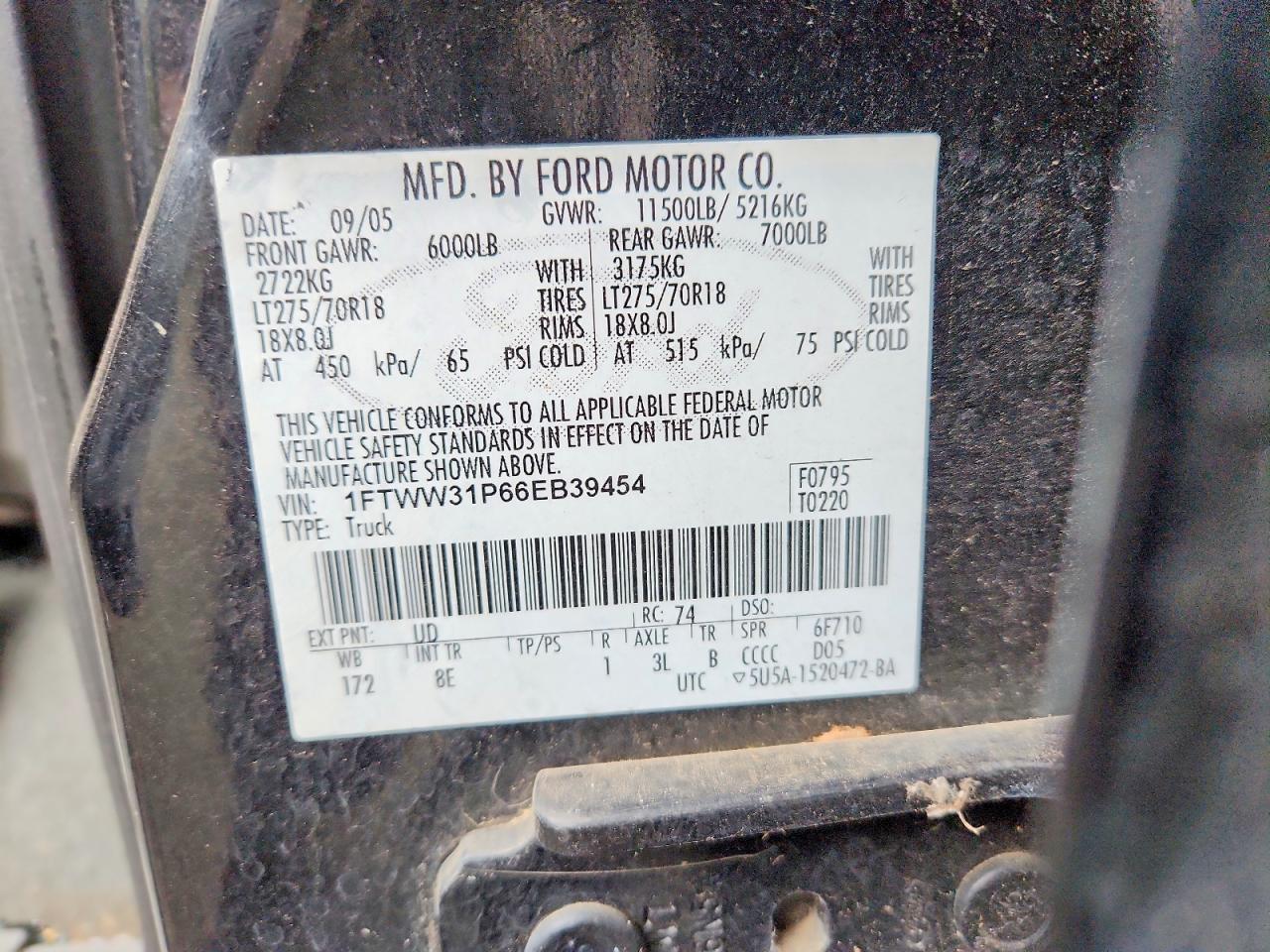 2006 Ford F350 Srw Super Duty Charcoal vin: 1FTWW31P66EB39454