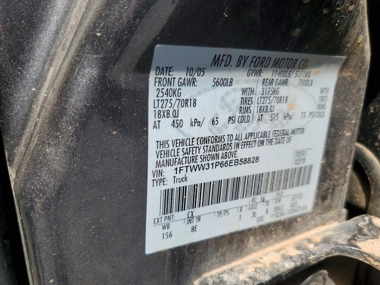 2006 Ford F350 Srw Super Duty Charcoal vin: 1FTWW31P66EB58828
