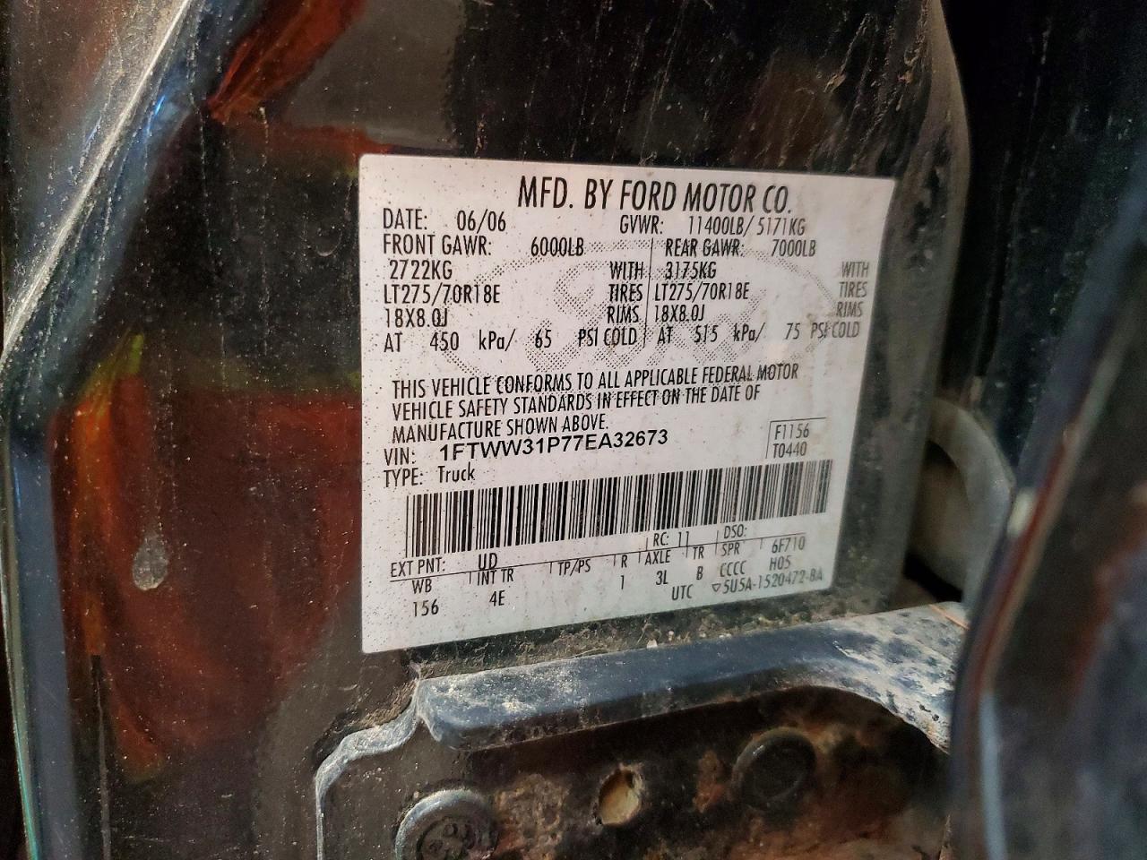 2007 Ford F350 Srw Super Duty Черный vin: 1FTWW31P77EA32673