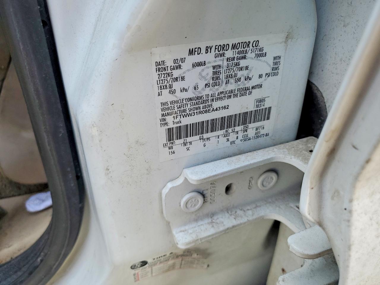 2008 Ford F350 Srw Super Duty White vin: 1FTWW31R08EA43162