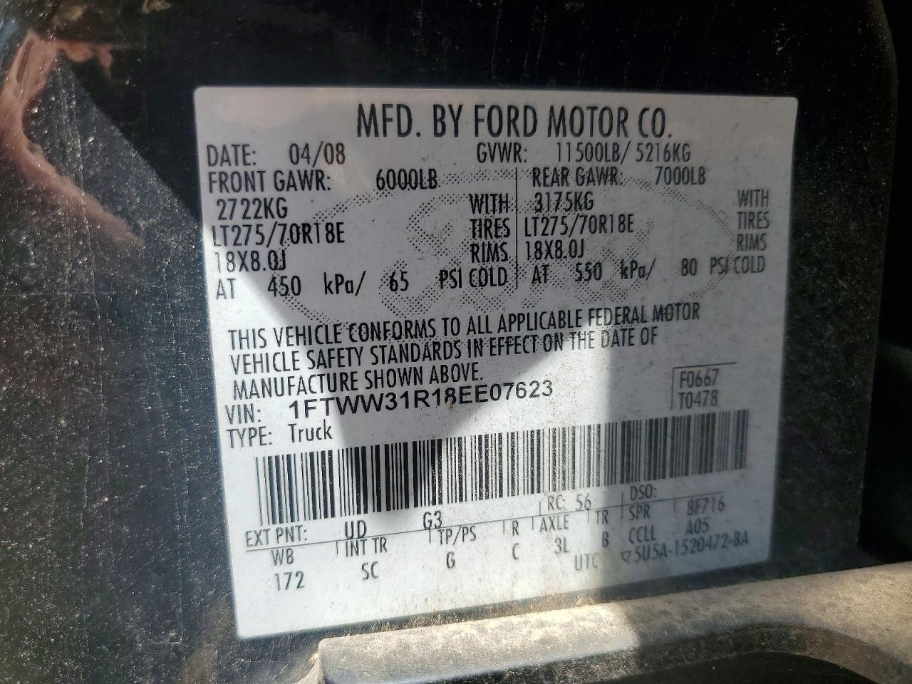 2008 Ford F350 Srw Super Duty Black vin: 1FTWW31R18EE07623