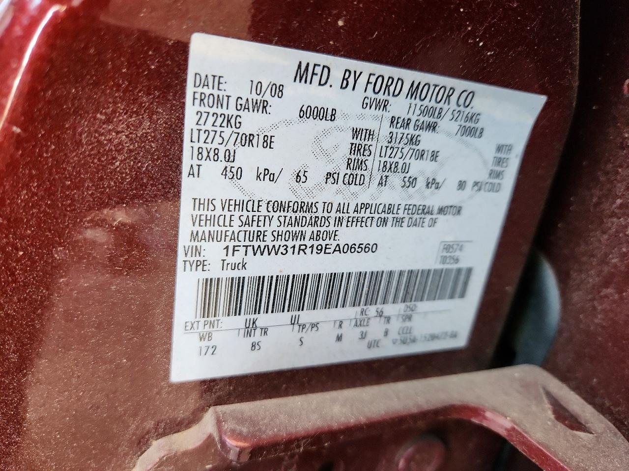 2009 Ford F350 Super Duty Maroon vin: 1FTWW31R19EA06560