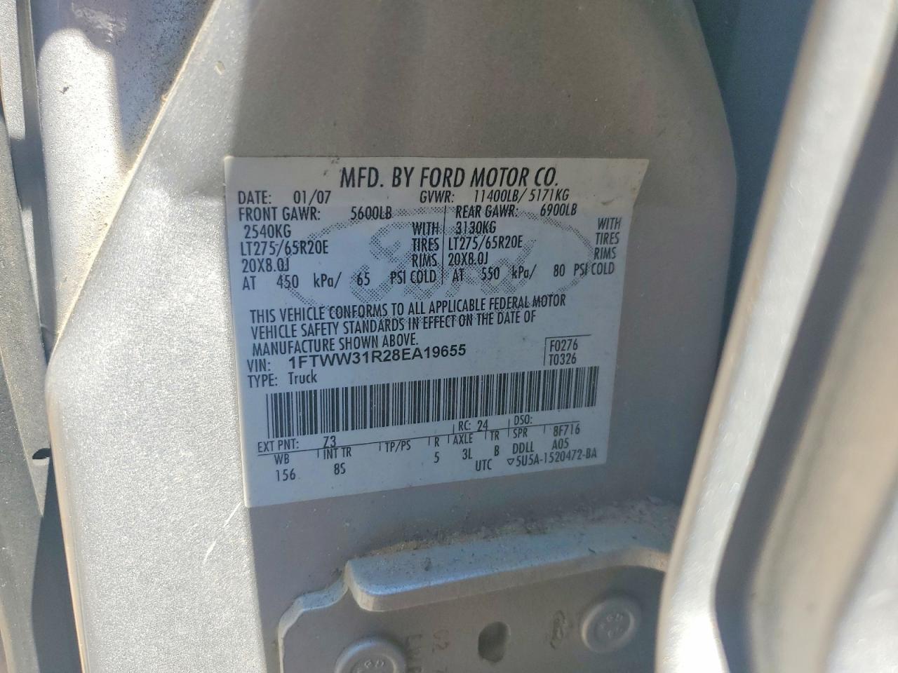 2008 Ford F350 Srw Super Duty Silver vin: 1FTWW31R28EA19655