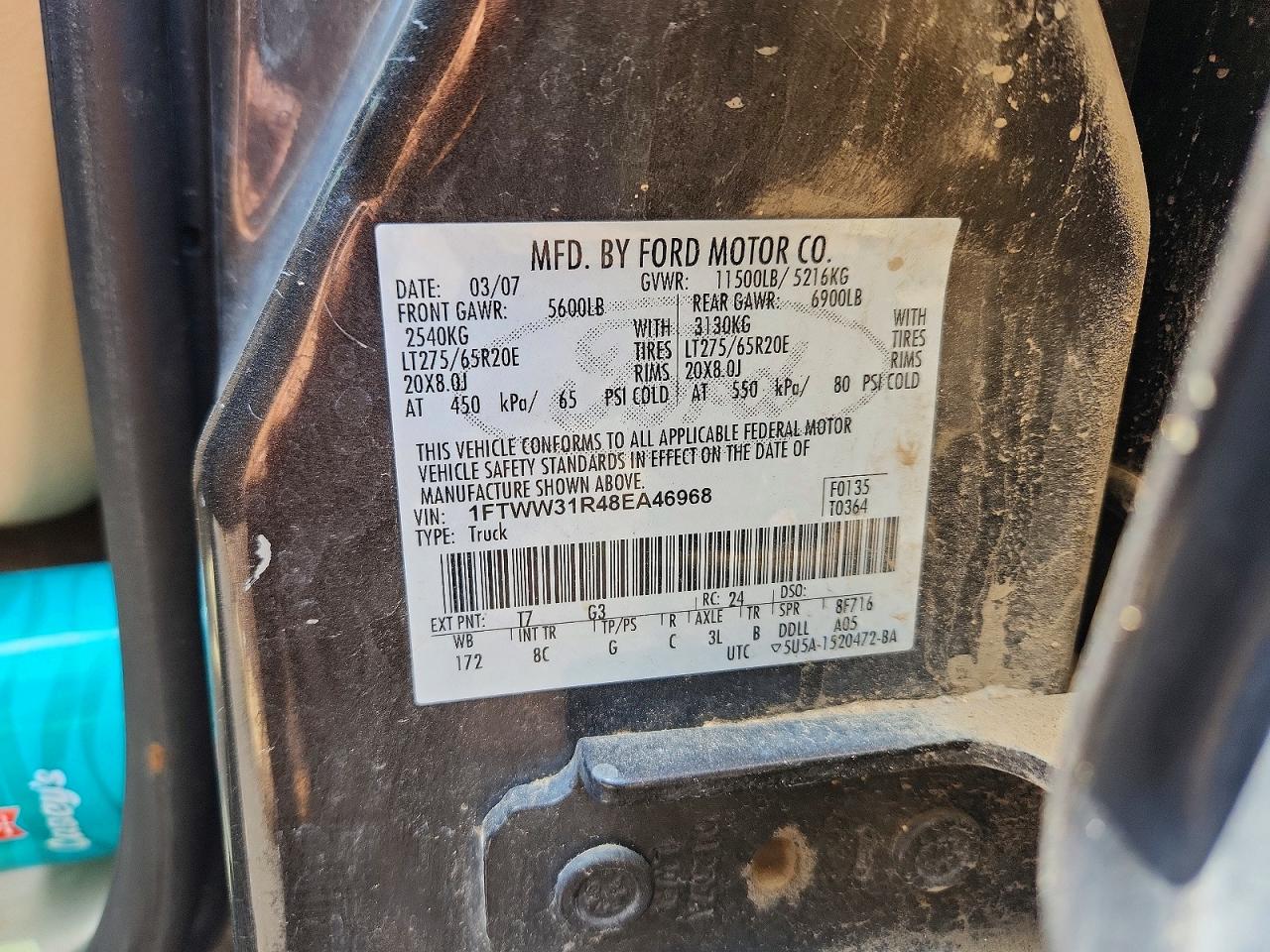 2008 Ford F350 Srw Super Duty Gray vin: 1FTWW31R48EA46968