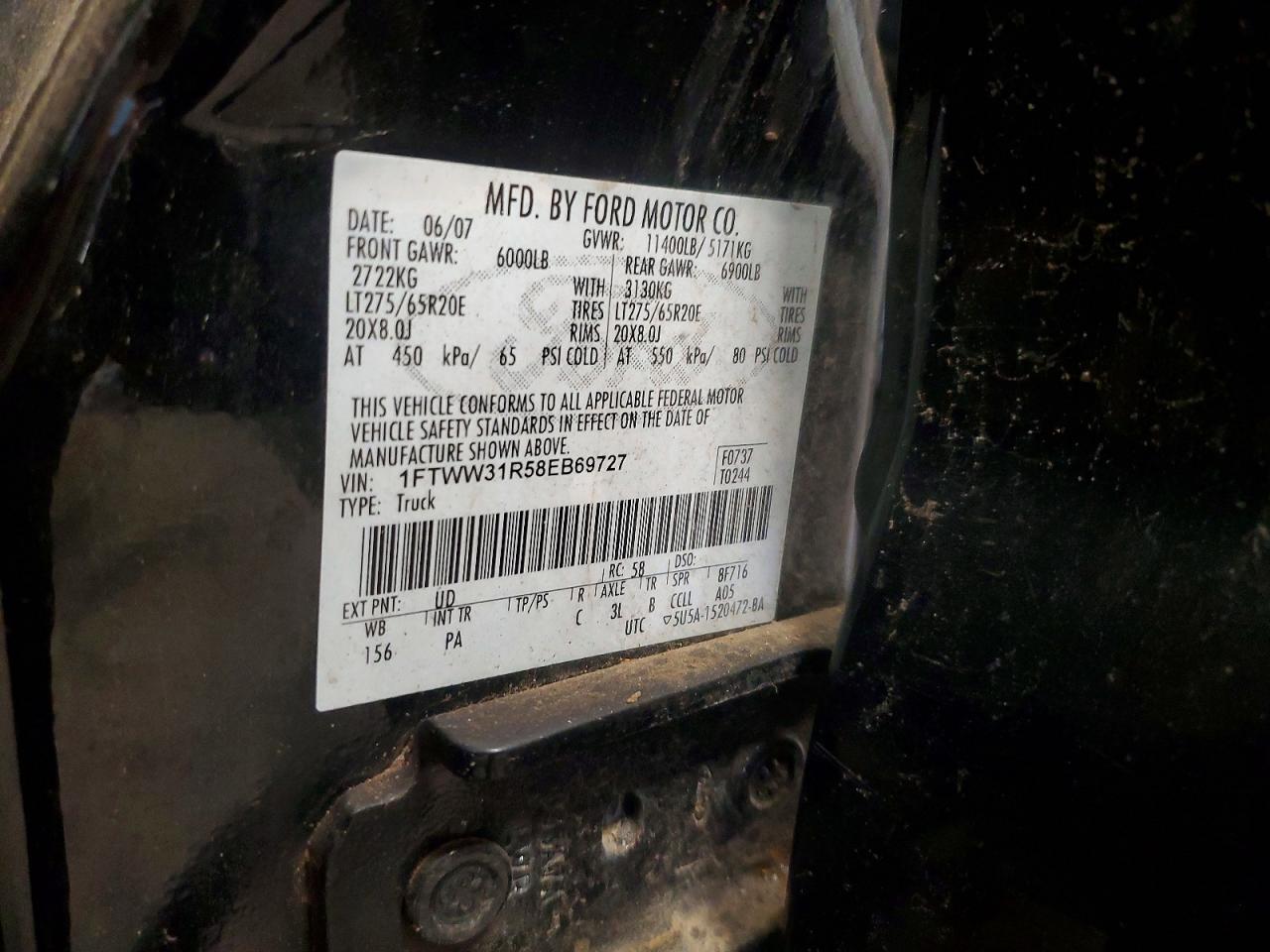 2008 Ford F350 Srw Super Duty Black vin: 1FTWW31R58EB69727