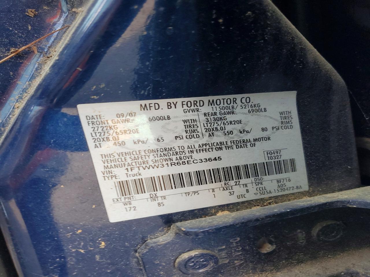 2008 Ford F350 Srw Super Duty Blue vin: 1FTWW31R68EC33645