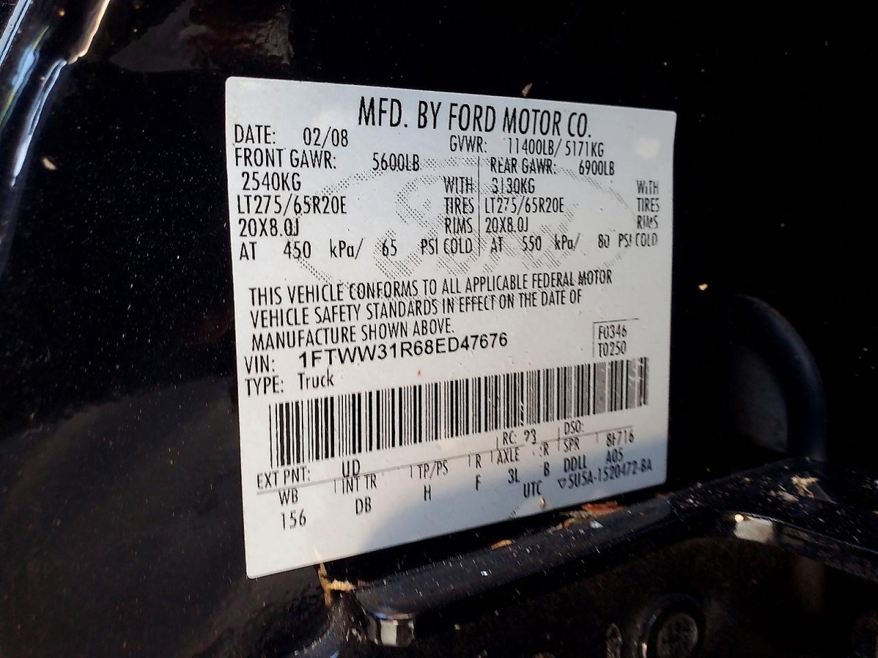 2008 Ford F350 Srw Super Duty Черный vin: 1FTWW31R68ED47676