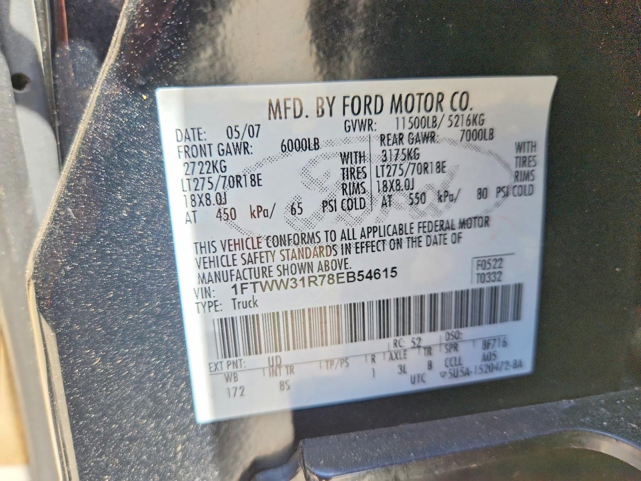 2008 Ford F350 Srw Super Duty Черный vin: 1FTWW31R78EB54615