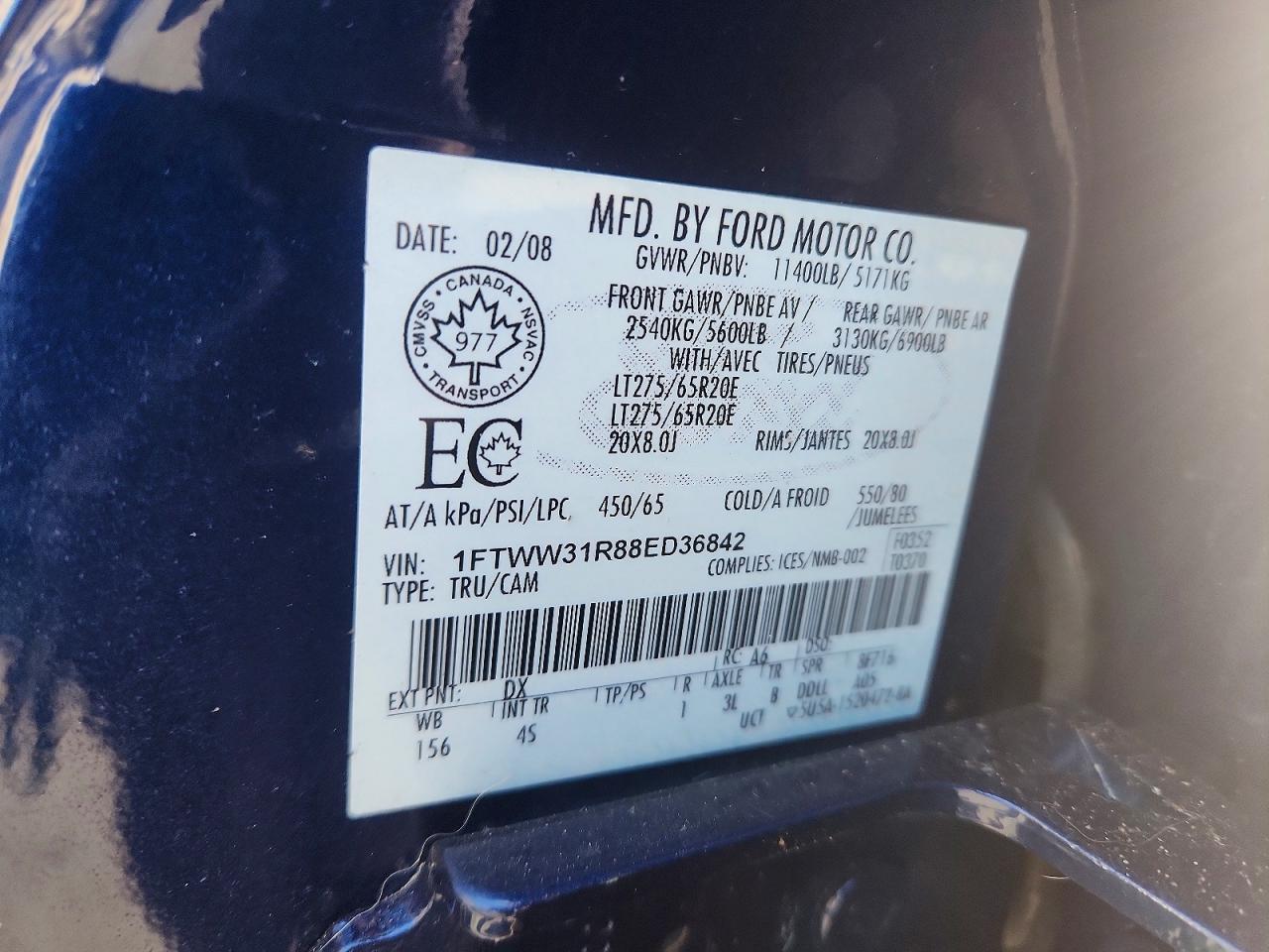 2008 Ford F350 Srw Super Duty Black vin: 1FTWW31R88ED36842