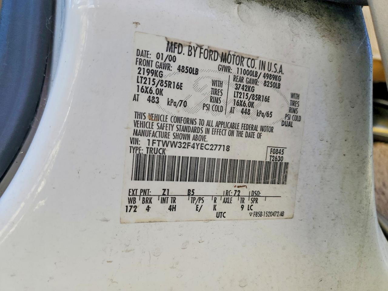 2000 Ford F350 Super Duty White vin: 1FTWW32F4YEC27718