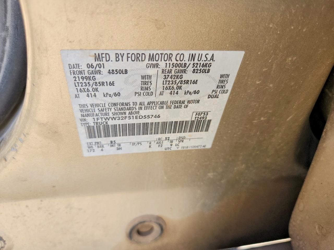 2001 Ford F350 Super Duty Gold vin: 1FTWW32F51ED55746
