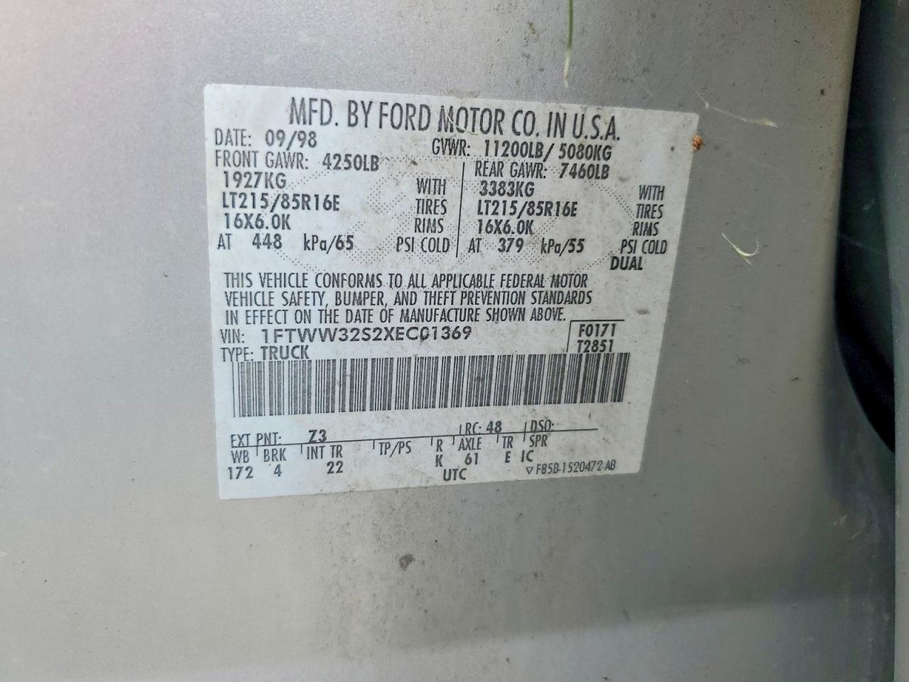 1999 Ford F350 Super Duty Silver vin: 1FTWW32S2XEC01369