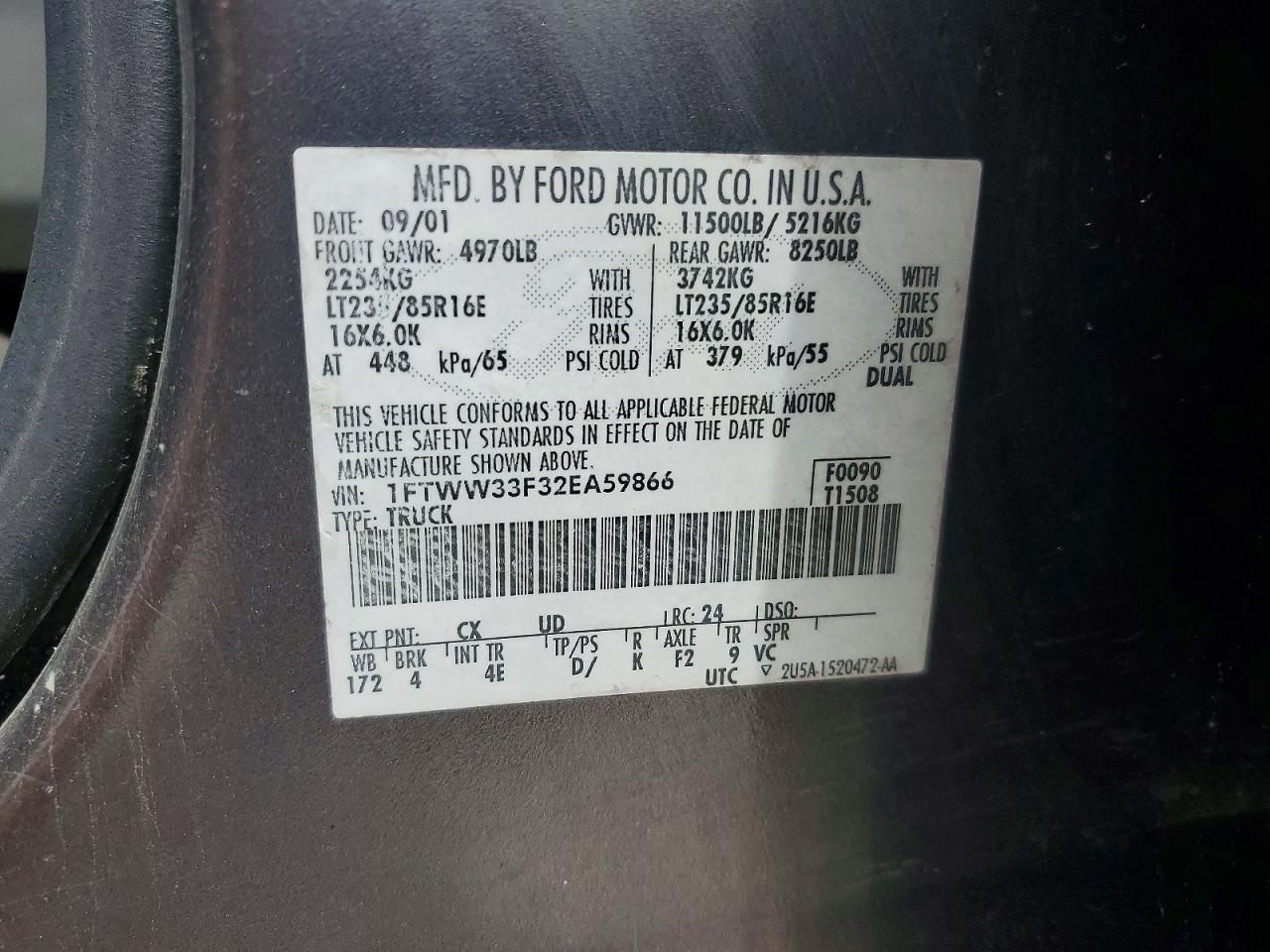 2002 Ford F350 Super Duty Двухцветный vin: 1FTWW33F32EA59866
