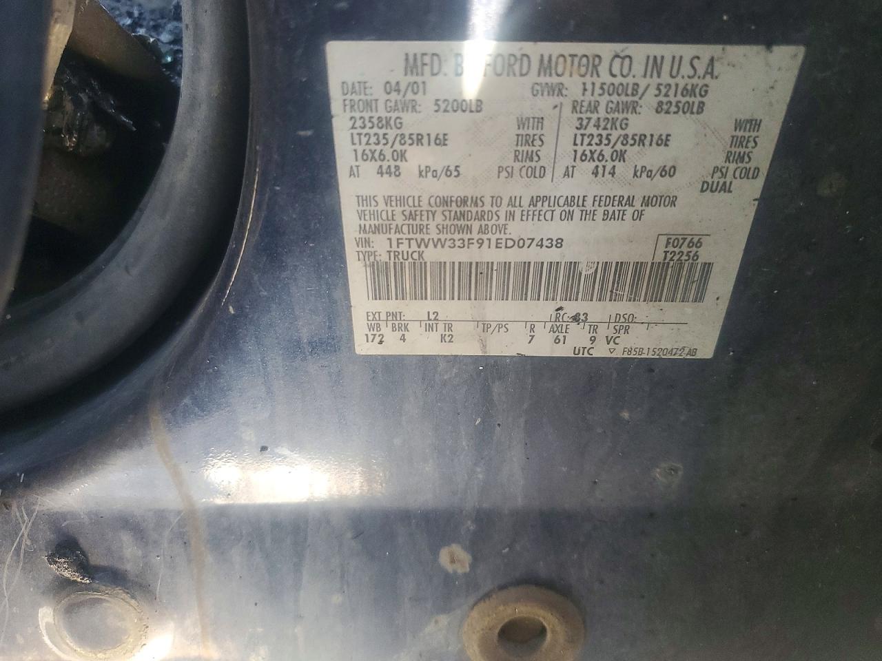 2001 Ford F350 Super Duty Blue vin: 1FTWW33F91ED07438