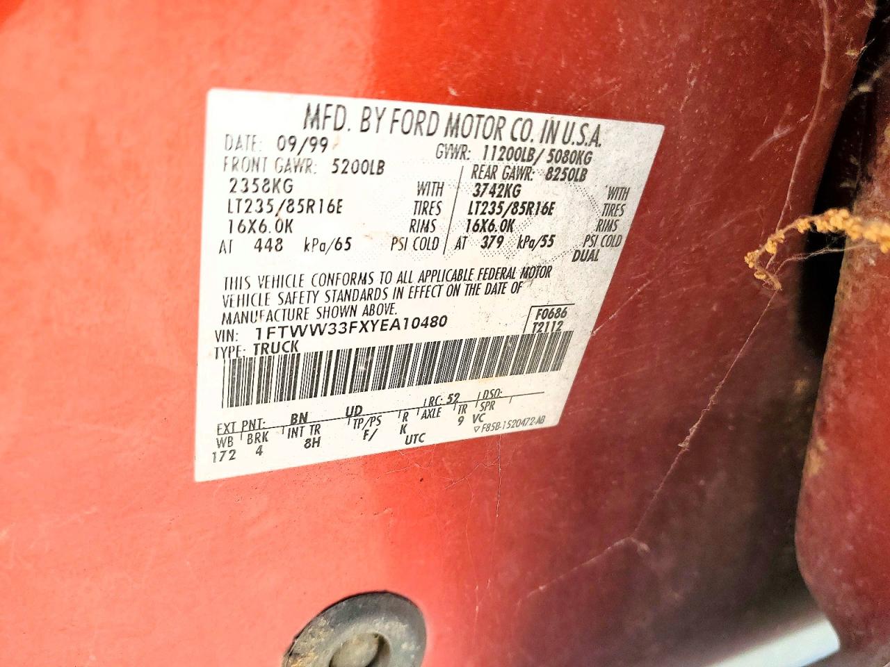 2000 Ford F350 Super Duty Orange vin: 1FTWW33FXYEA10480