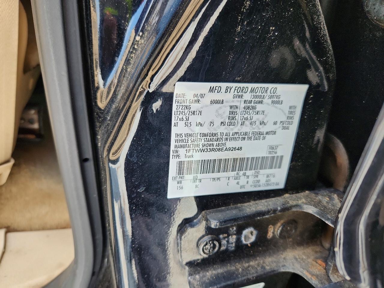 2008 Ford F350 Super Duty Черный vin: 1FTWW33R08EA92648