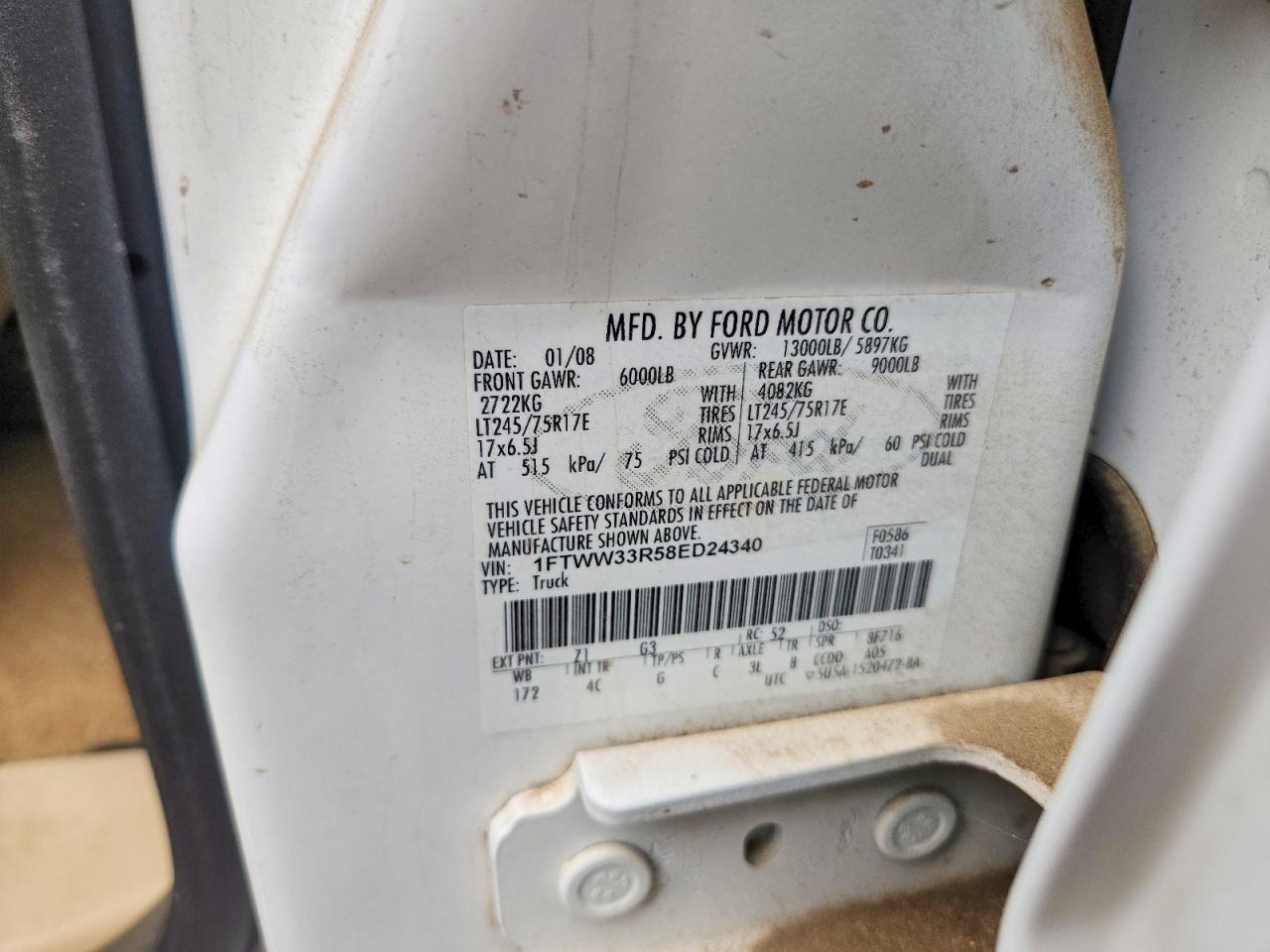 2008 Ford F350 Super Duty White vin: 1FTWW33R58ED24340