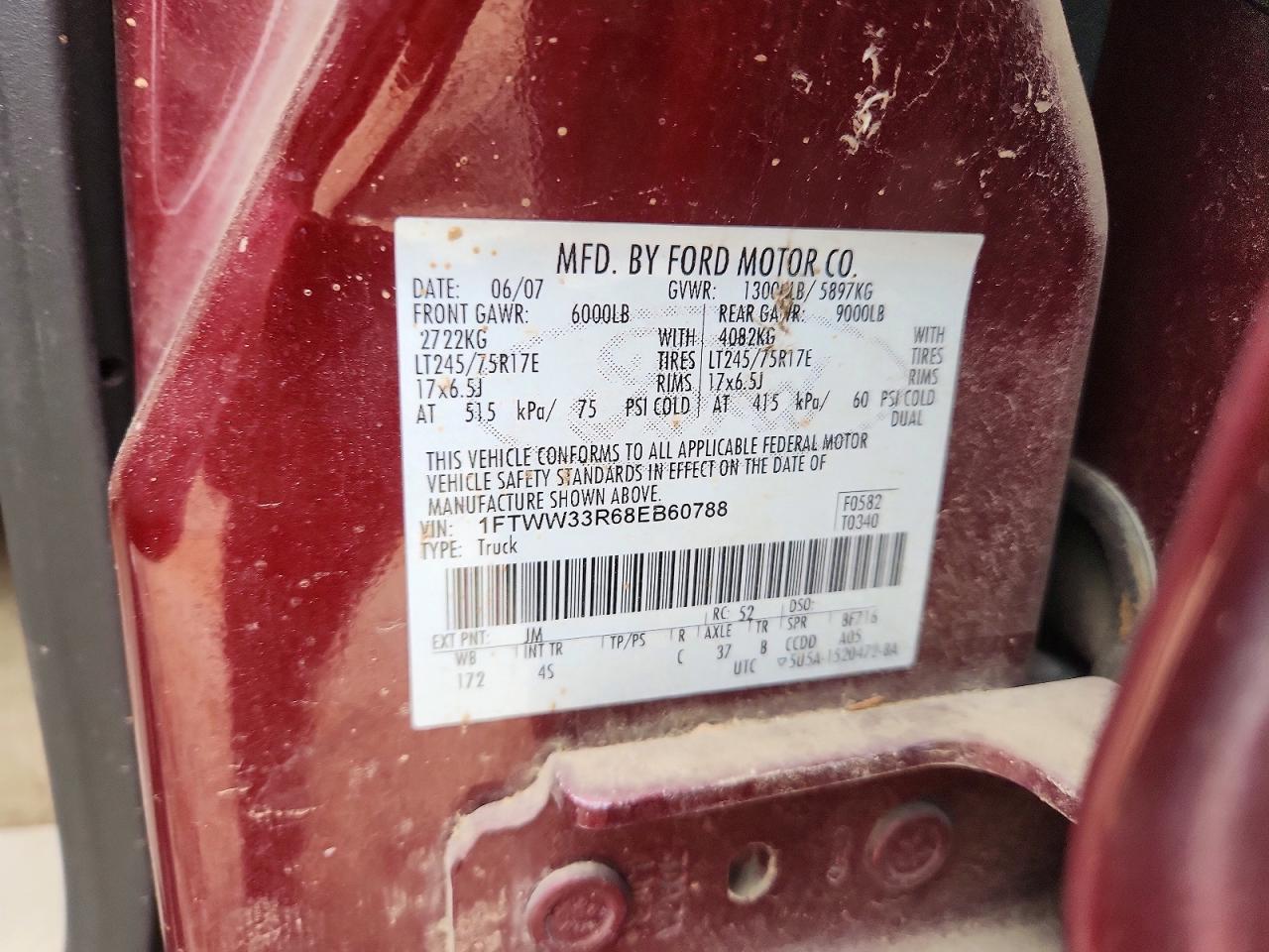 2008 Ford F350 Super Duty Burgundy vin: 1FTWW33R68EB60788