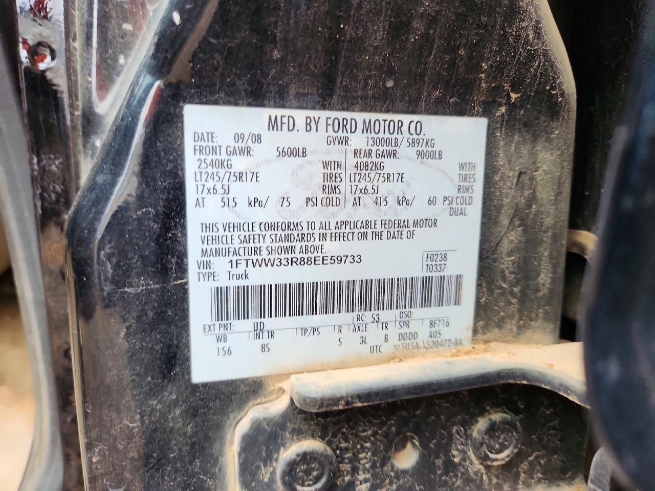 2008 Ford F350 Super Duty Black vin: 1FTWW33R88EE59733
