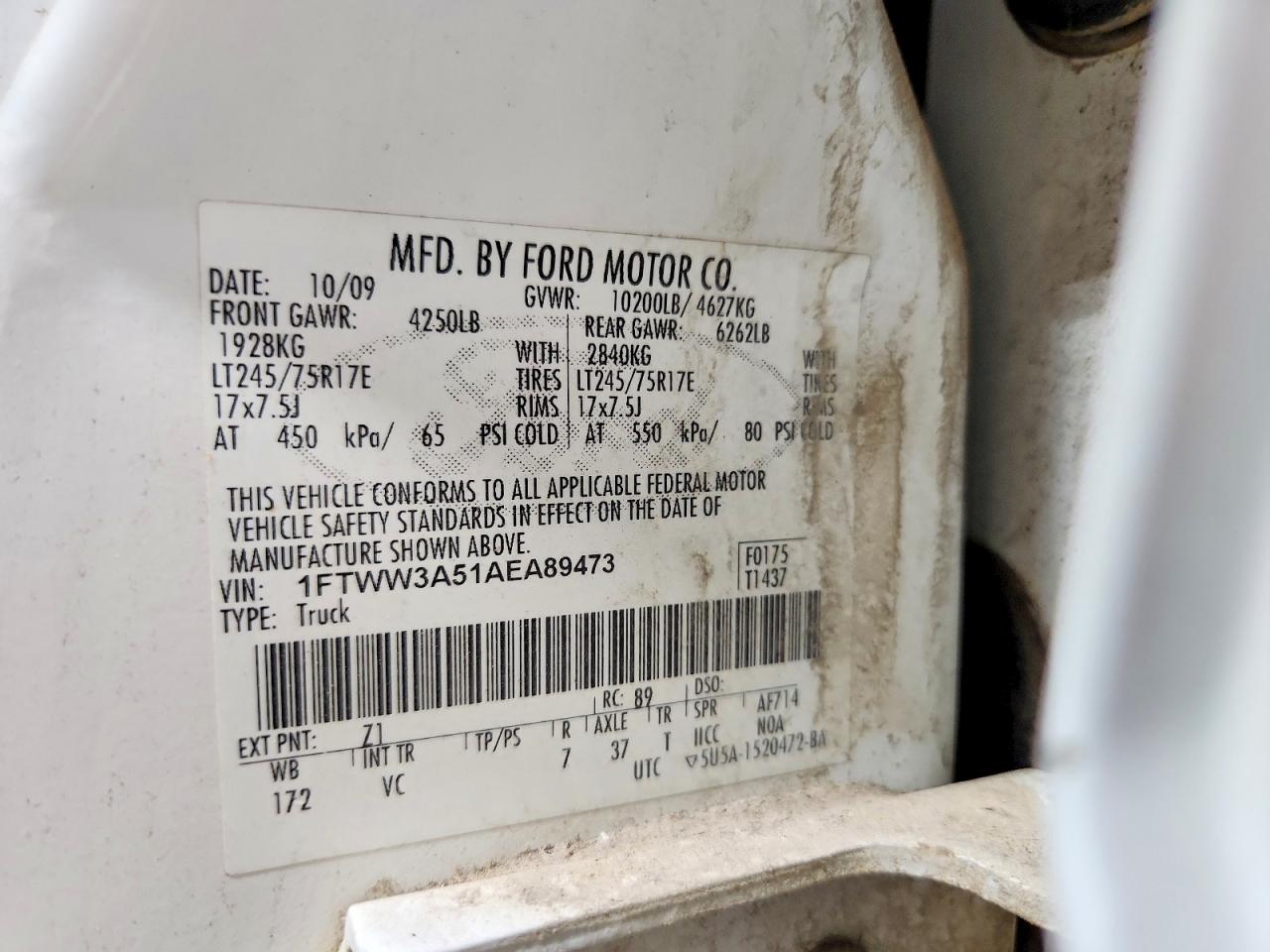 2010 Ford F350 Super Duty White vin: 1FTWW3A51AEA89473