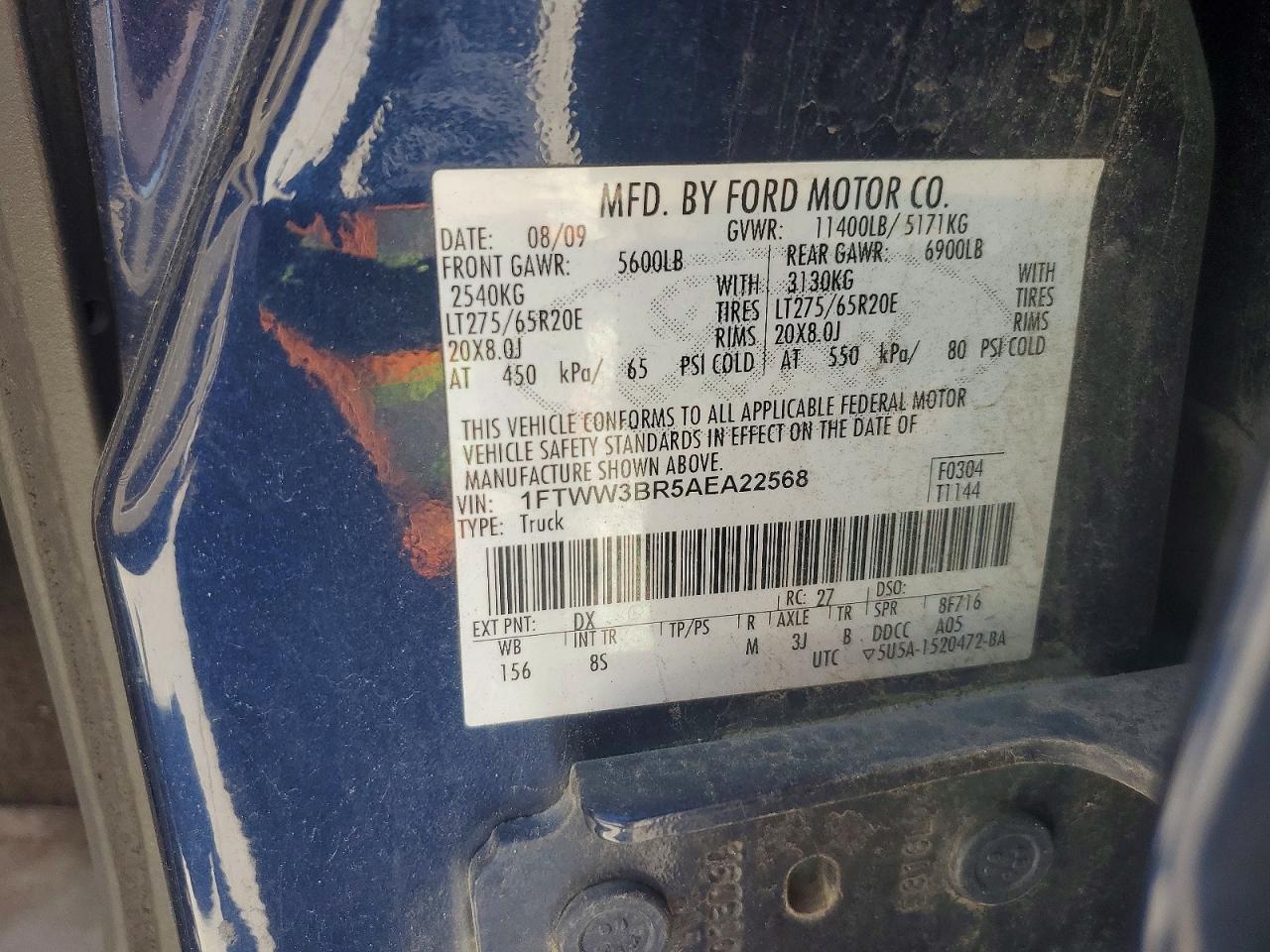 2010 Ford F350 Super Duty Blue vin: 1FTWW3BR5AEA22568