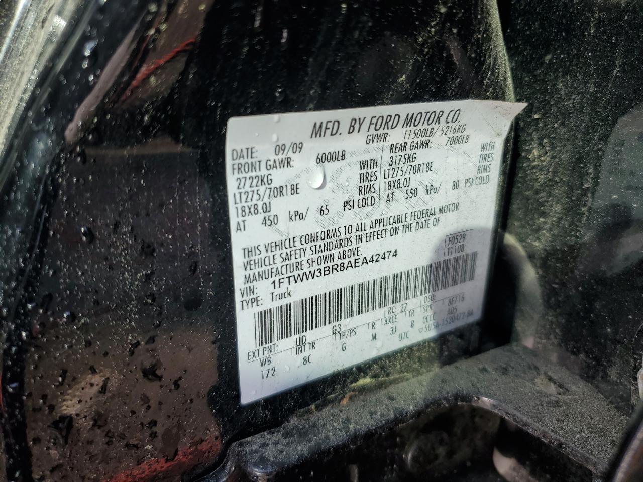 2010 Ford F350 Super Duty Черный vin: 1FTWW3BR8AEA42474