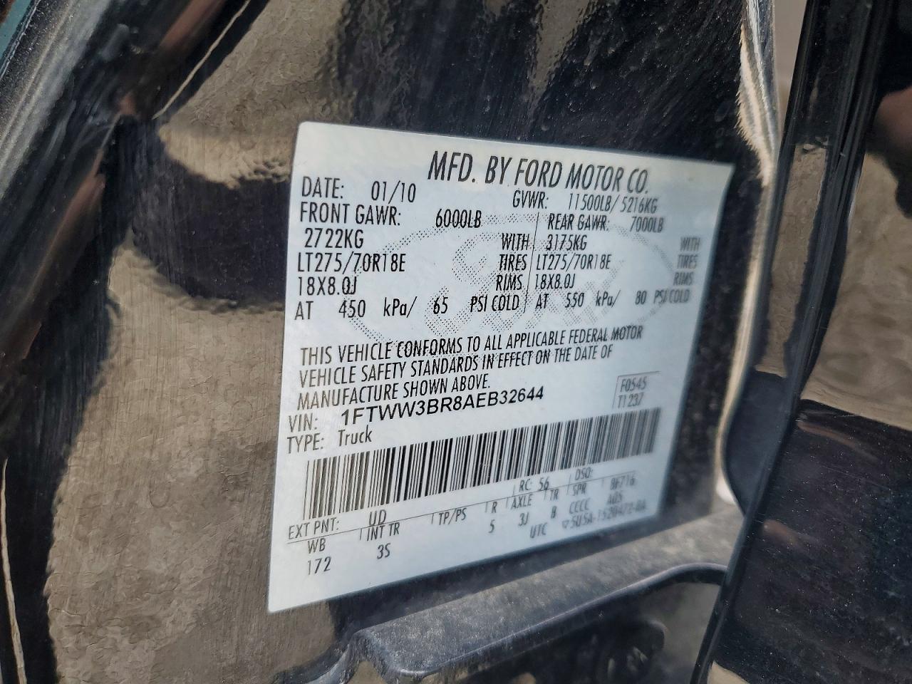 2010 Ford F350 Super Duty Black vin: 1FTWW3BR8AEB32644