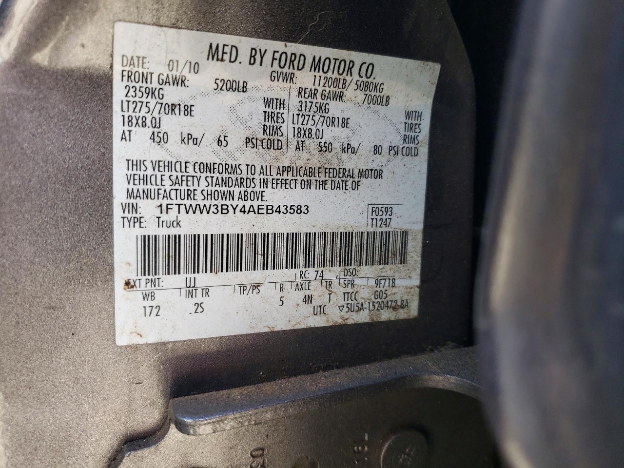 2010 Ford F350 Super Duty Gray vin: 1FTWW3BY4AEB43583