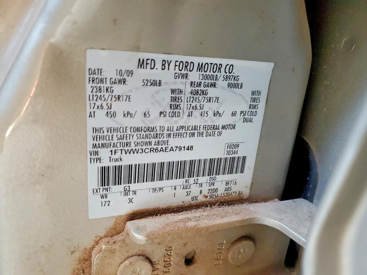 2010 Ford F350 Super Duty Tan vin: 1FTWW3CR6AEA79148