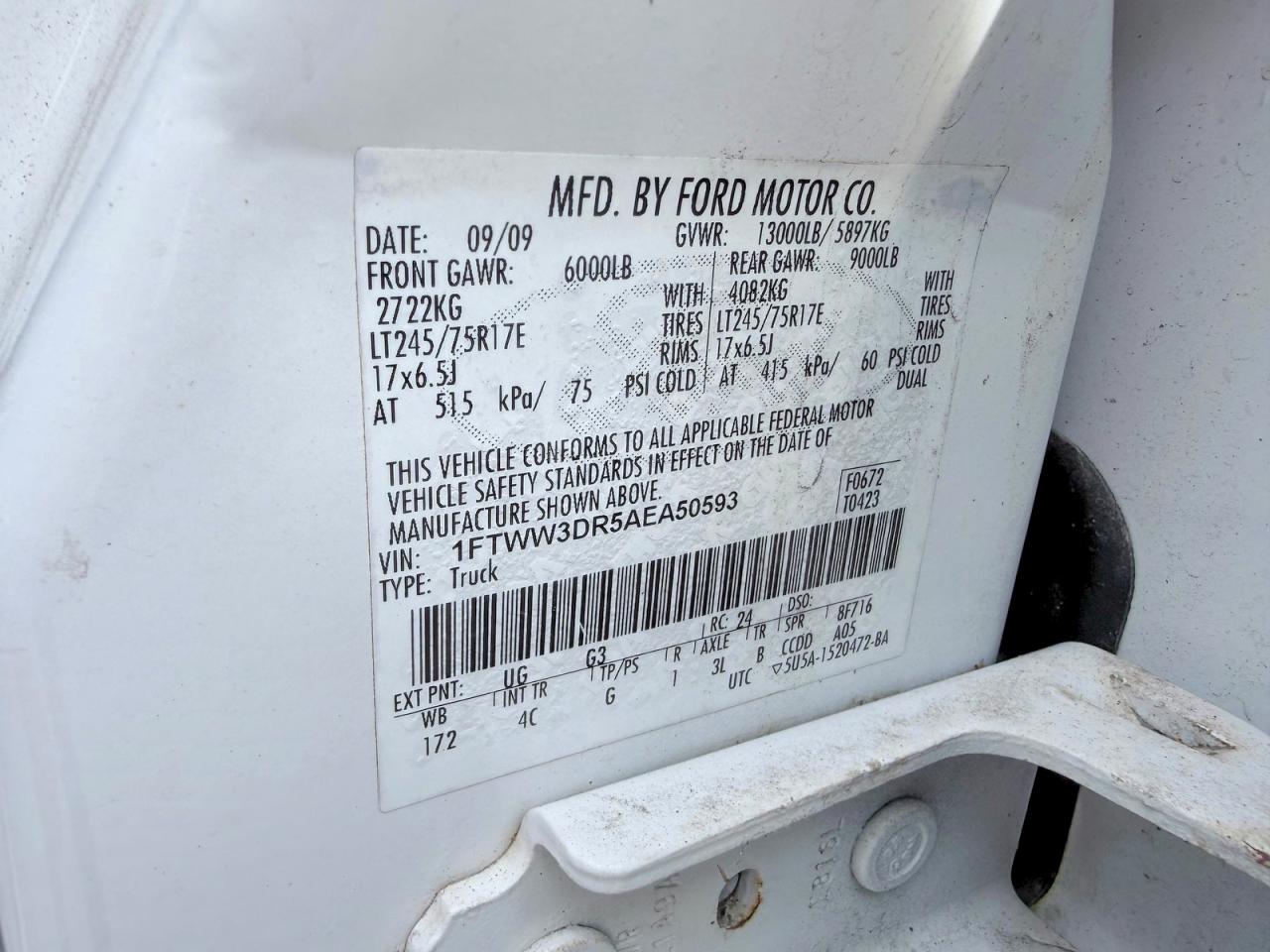 2010 Ford F350 Super Duty White vin: 1FTWW3DR5AEA50593