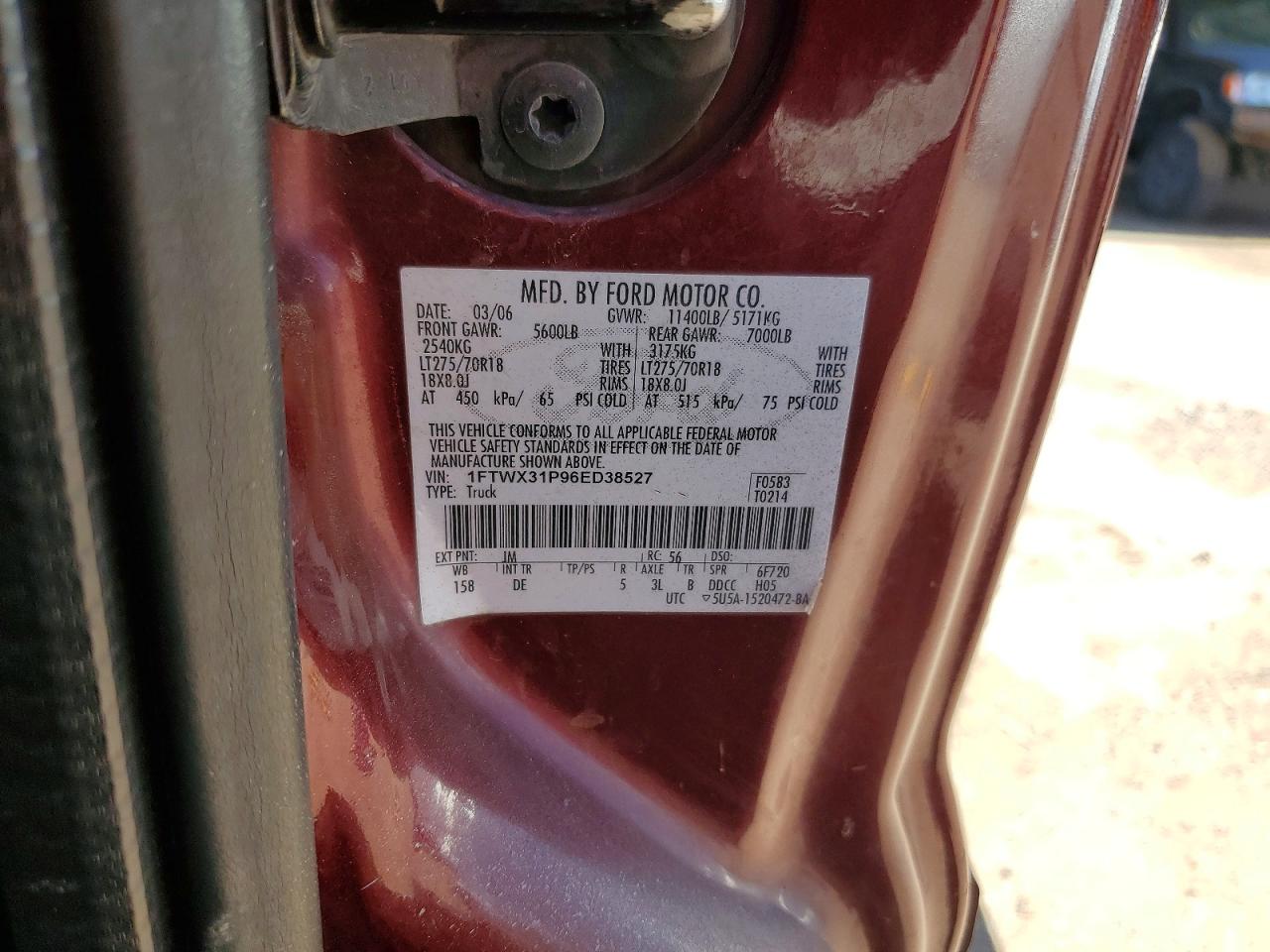 2006 Ford F350 Srw Super Duty Burgundy vin: 1FTWX31P96ED38527