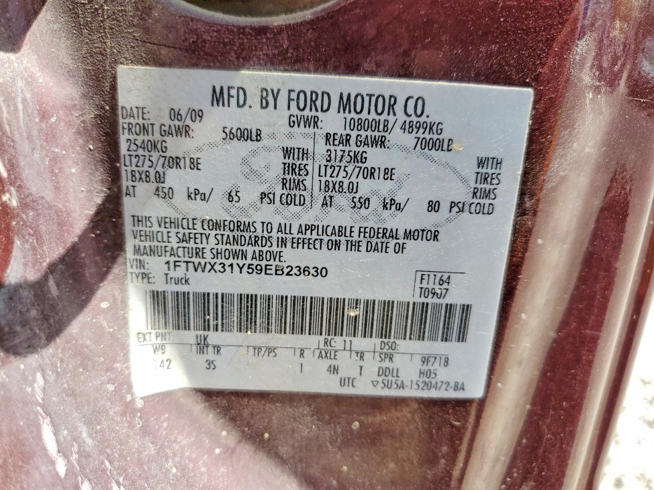 2009 Ford F-350 Super Duty Burgundy vin: 1FTWX31Y59EB23630