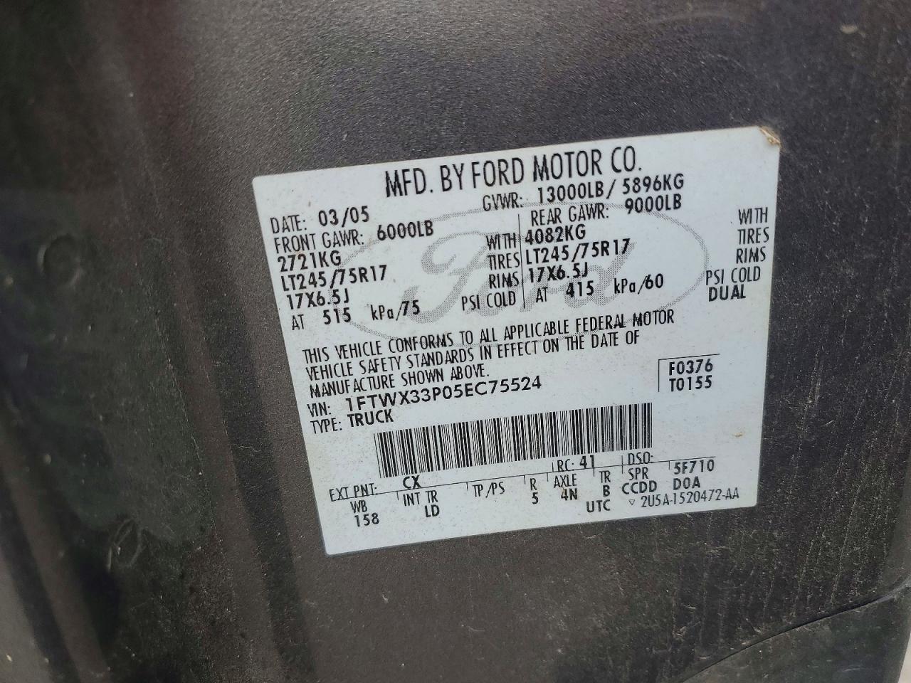 2005 Ford F350 Super Duty Black vin: 1FTWX33P05EC75524