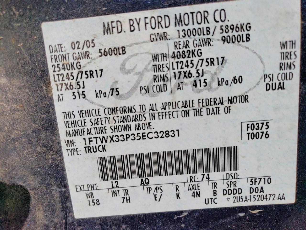 2005 Ford F350 Super Duty Blue vin: 1FTWX33P35EC32831