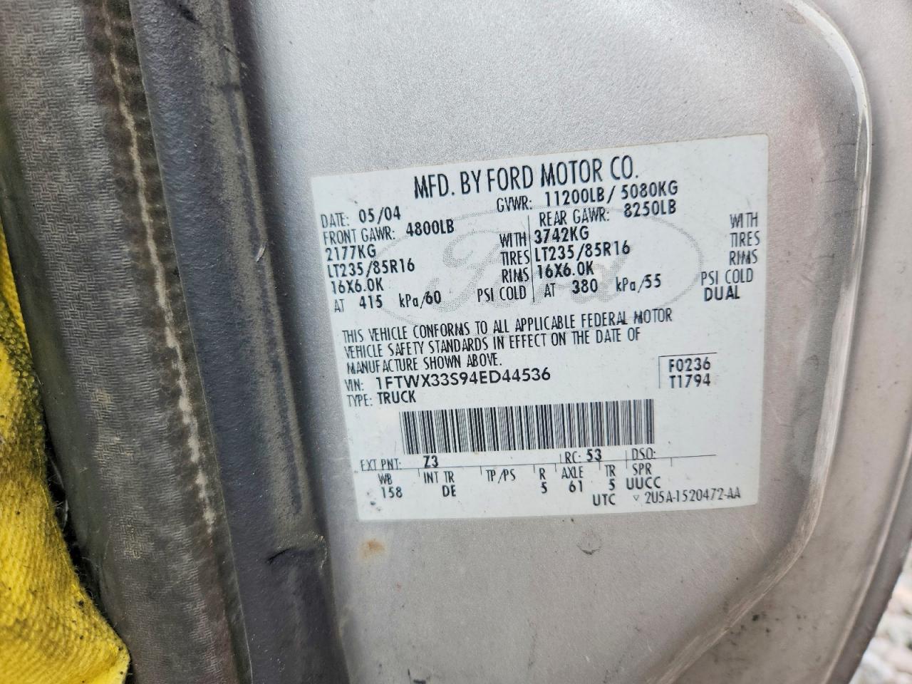 2004 Ford F350 Super Duty Серебряный vin: 1FTWX33S94ED44536