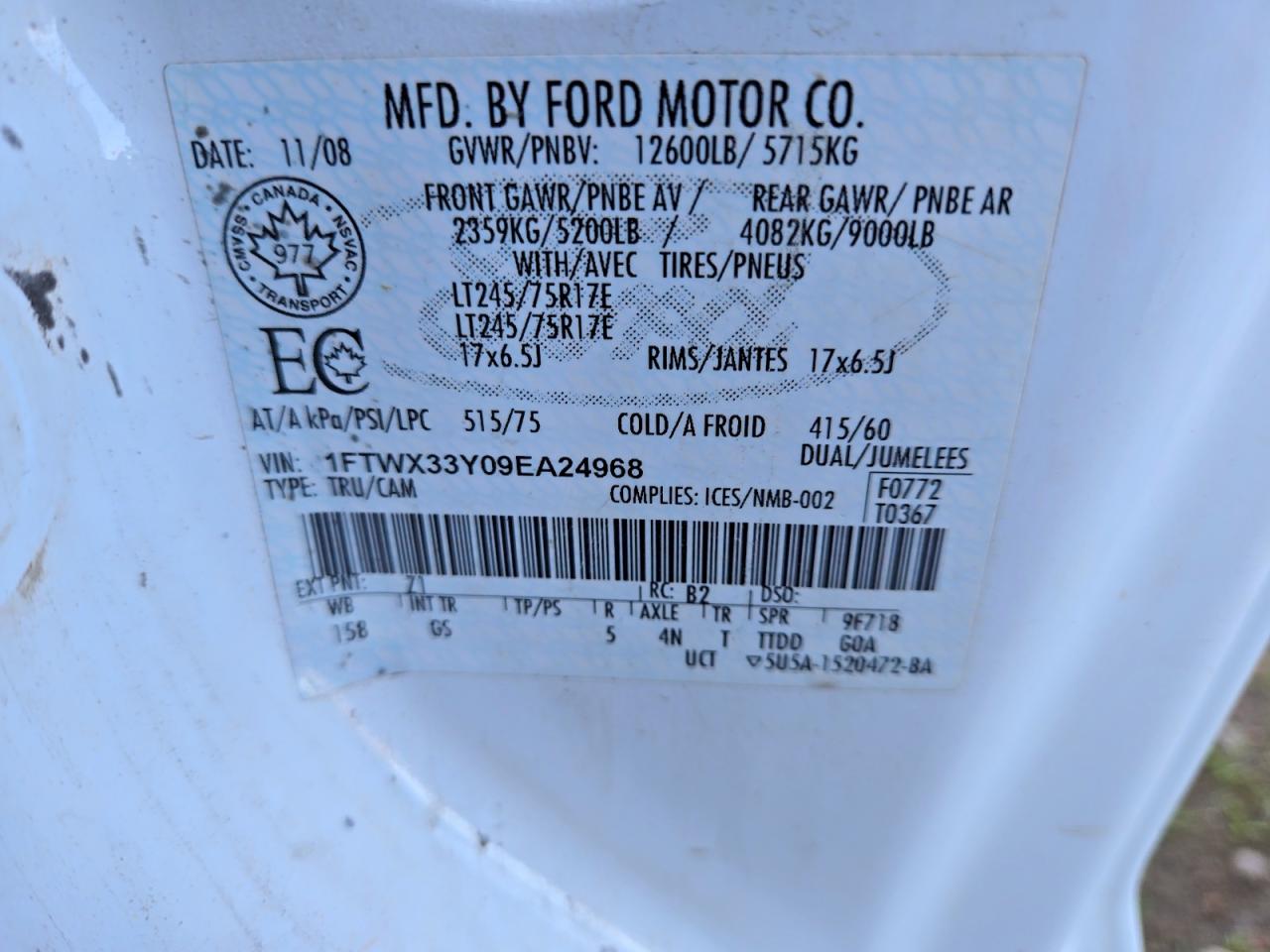 2009 Ford F350 Super Duty White vin: 1FTWX33Y09EA24968