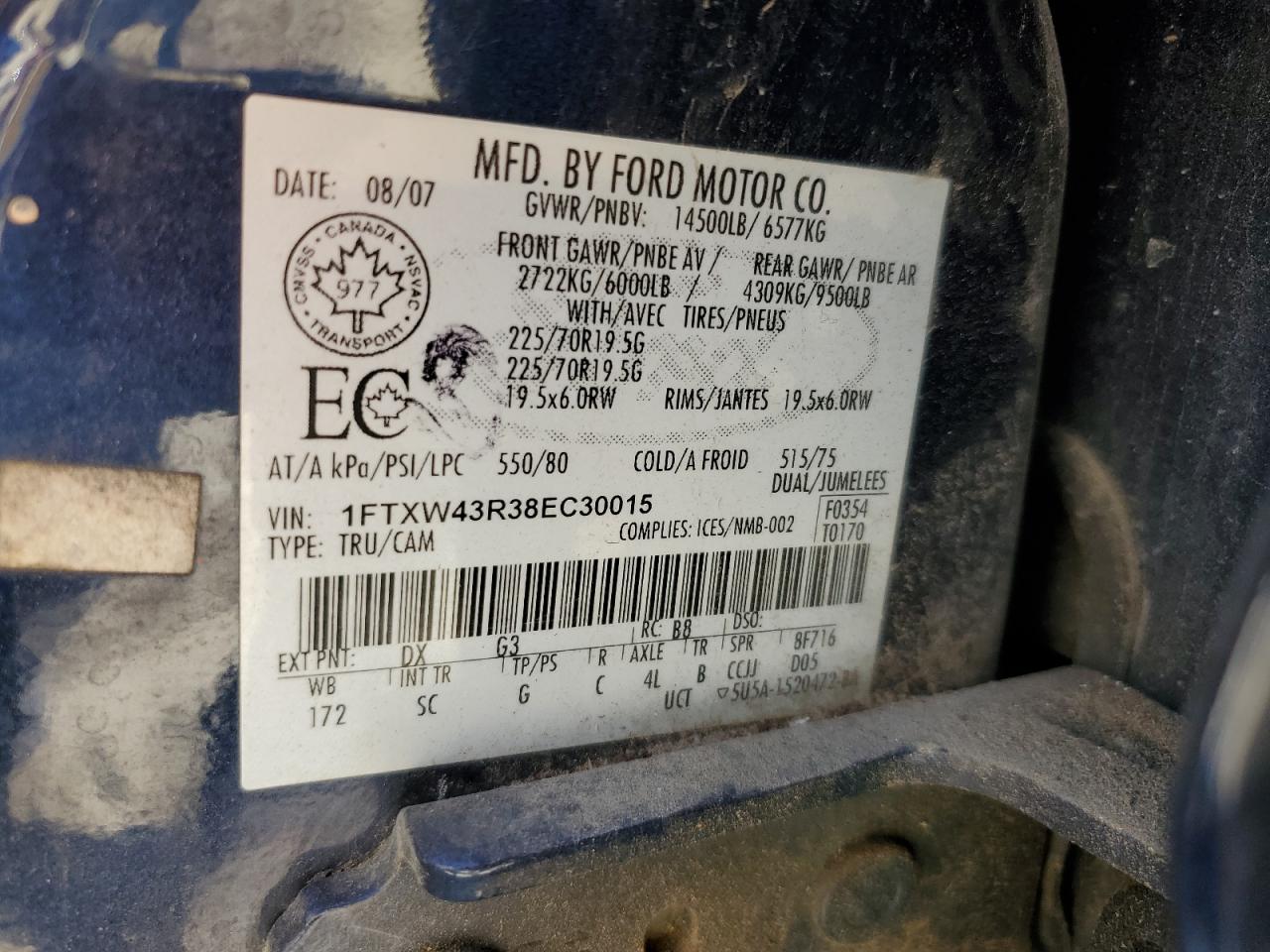 2008 Ford F450 Super Duty Blue vin: 1FTXW43R38EC30015