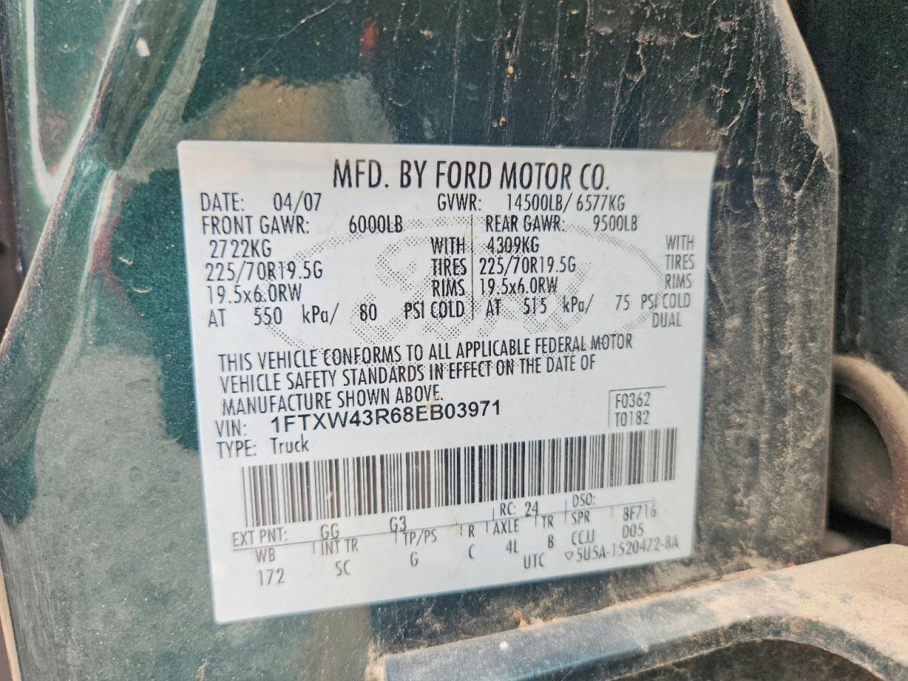 2008 Ford F450 Super Duty Green vin: 1FTXW43R68EB03971
