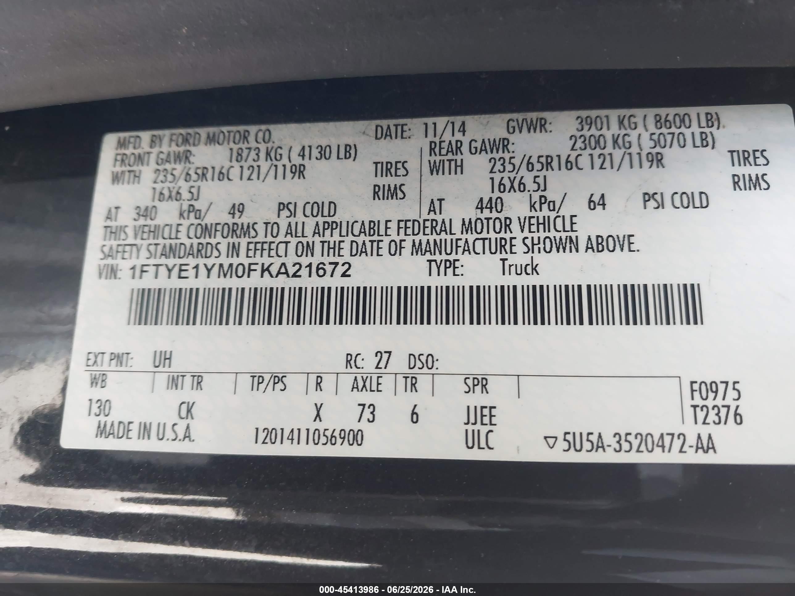 2015 Ford Transit-150   Black vin: 1FTYE1YM0FKA21672